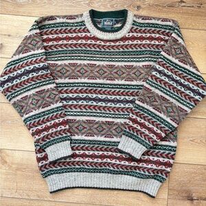 VTG Woolrich Mens Large Ski Sweater Wool Aztec Nordic FairIsle Made in Hong Kong